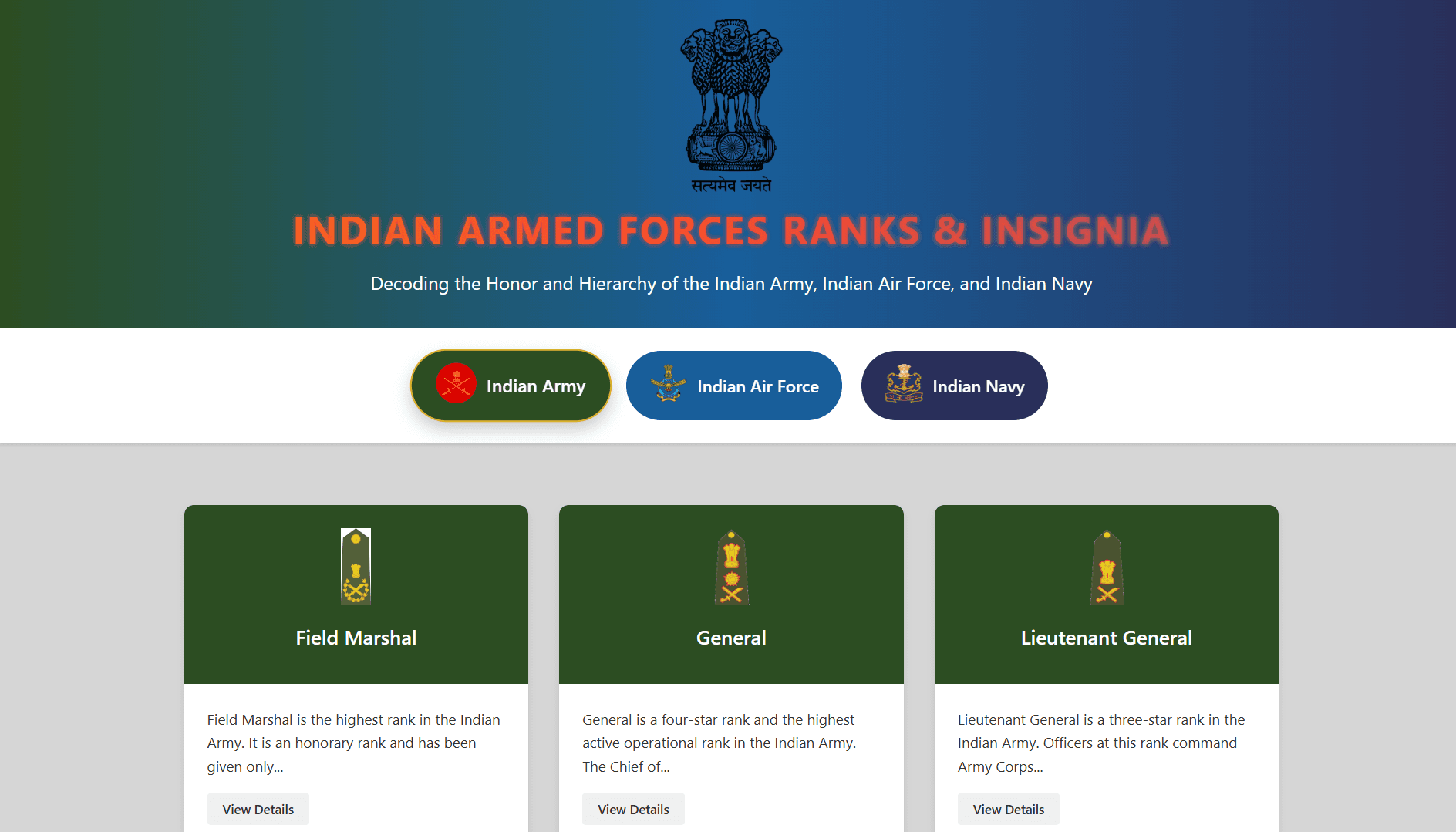 An image of the Indian Armed Forces Ranks project.